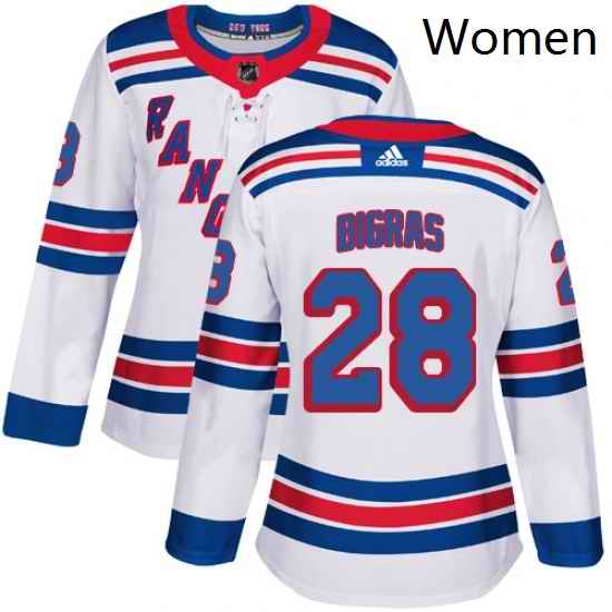 Womens Adidas New York Rangers 28 Chris Bigras Authentic White Away NHL Jersey